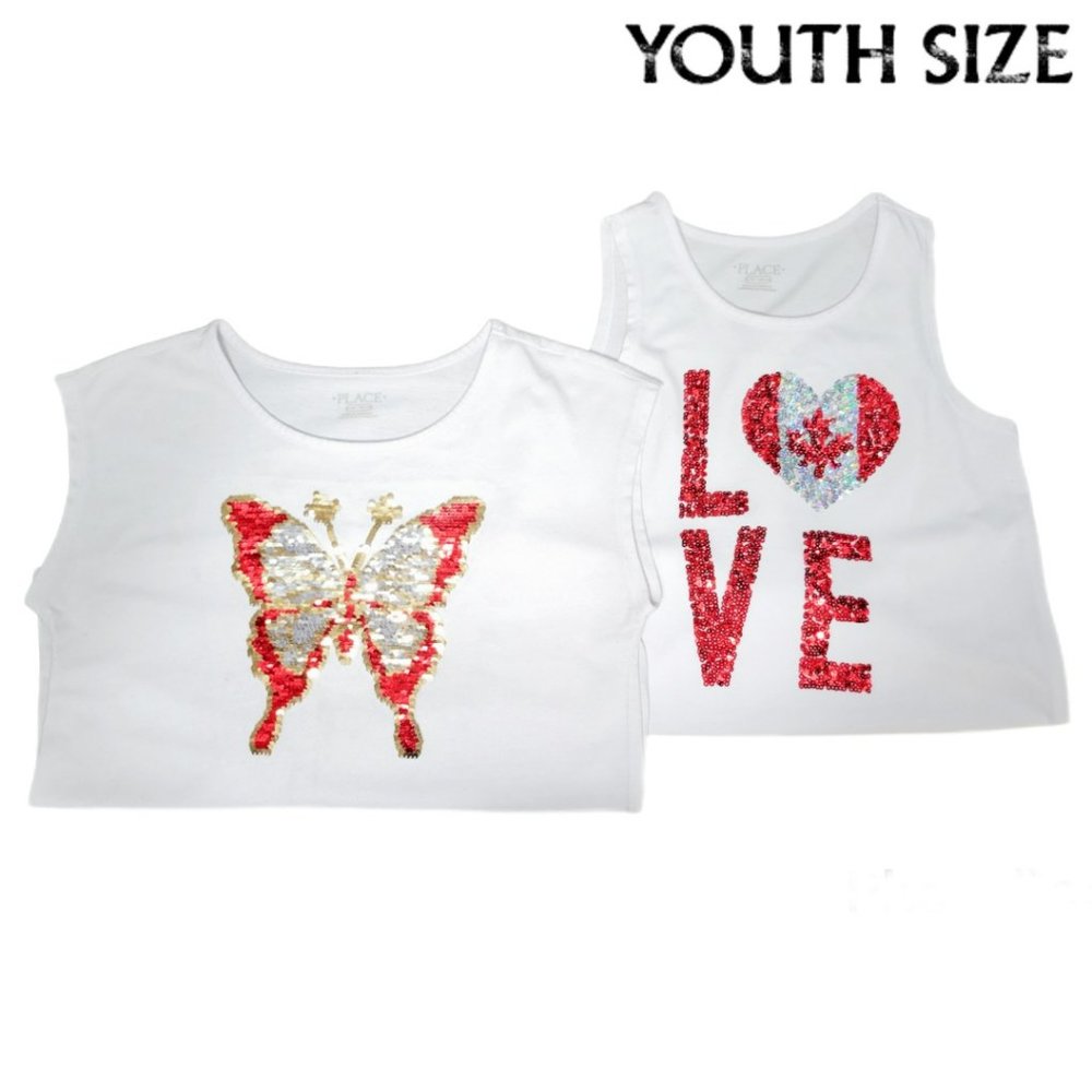 ❤2/$12❤ Tank Top & Tee Bundle (white w/red, gold & silver sequins)- Canada Day!